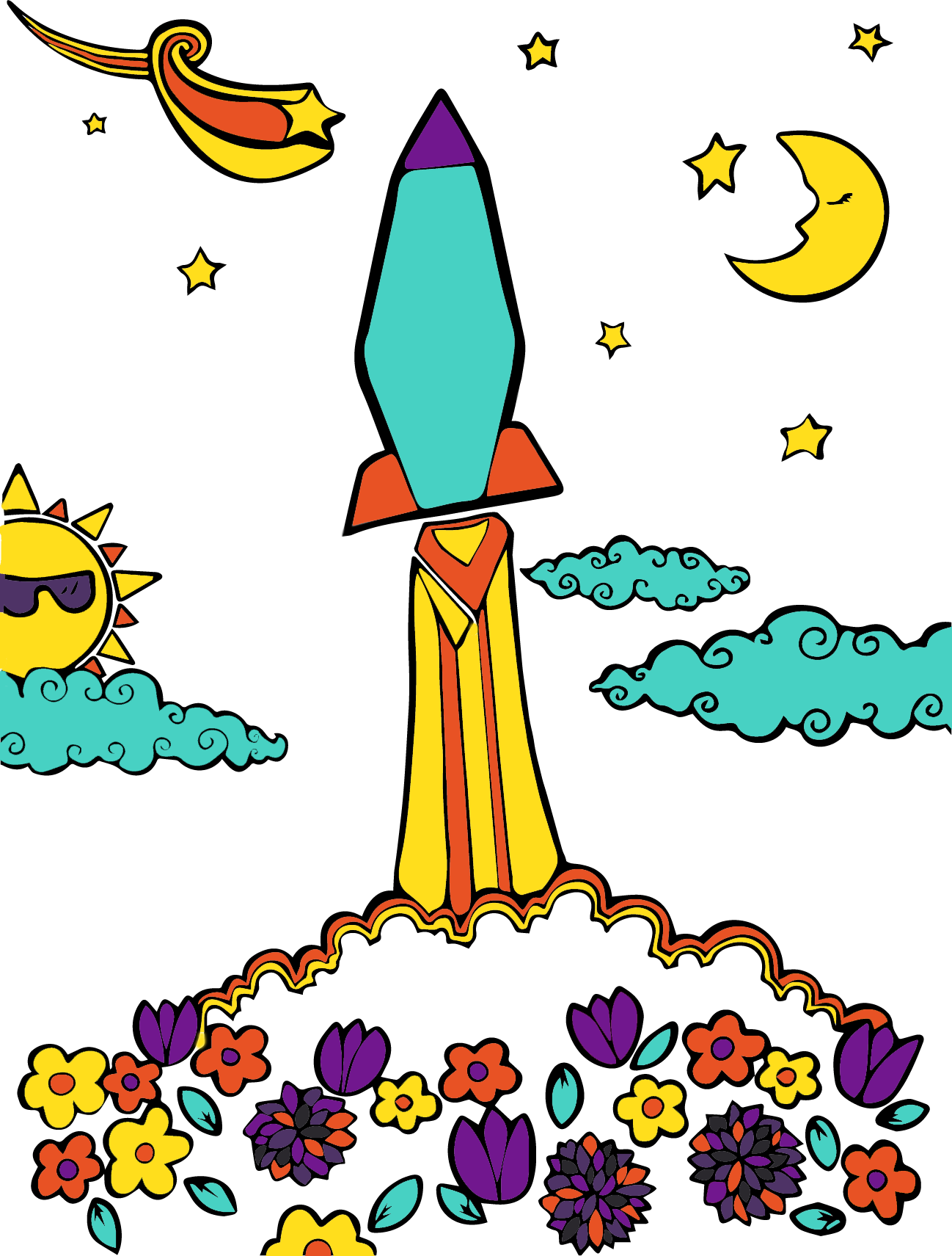 Blast Off Coloring Sheet | ICAN | International Children's Arts Network
