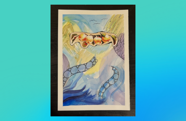 Water color painting with collage